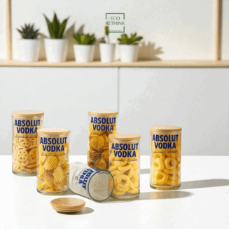UP-CYCLED ABSOLUT BOTTLE JAR WITH WOODEN LID (SET OF 6)